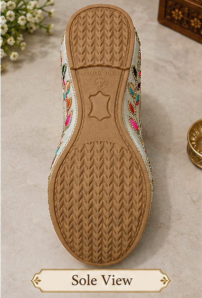 Kids Punjabi Jutti Cream & Golden Multicolor Embroidered