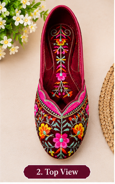 Women's Maroon Velvet Floral Embroidered Punjabi Jutti | Traditional Ethnic Footwear