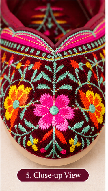 Women's Maroon Velvet Floral Embroidered Punjabi Jutti | Traditional Ethnic Footwear